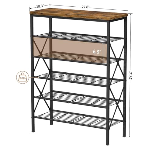 6 Tiers Metal Shoe Rack，Large Capacity Shoe Rack Holds 24 Pairs of Shoes, Durable and Stable, Adjustable Metal Shelf Stackable Shoe Shelf for Entryway, Hallway, Living Room, Closet - color: Rustic Brown, size: 27.8" x 10.8" x 39.2"
