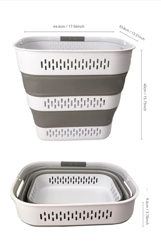 SAMMART 38L(10 Gal) Collapsible Laundry Basket - Foldable Pop-Up Storage Container/Organizer-Portable Space Saving Hamper, Measure 17.5x13.3x15.7"/3.8" Expanded/Collapsed (2, White/Grey) - color: White/Grey
