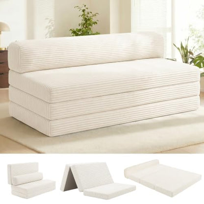 Convertible Sofa Bed, Boneless Loveseat with Removable Cushions & Washable Cover, Futon Sofa Bed with Handle, Pull Out Couch for Living Room, King Size, Beige - color: Beige, size: King Size-83''L*76''W