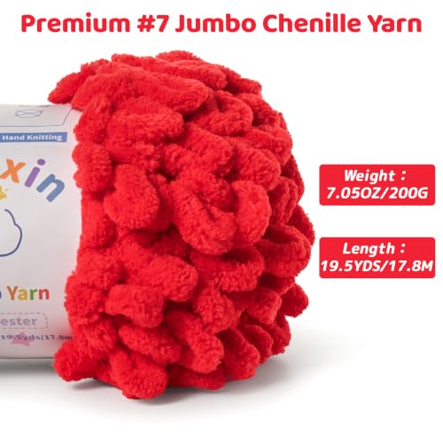 Super Soft Loop Yarn for Finger Knit, 3 Pack of 7.05 oz /19.5 yds Each, Chunky Blanket Yarn for Hand Knitting, #7 Jumbo Chenille Yarn, Fluffy Baby Blanket Yarn for Crochet Amigurumi (3 Red) - color: 3 Red