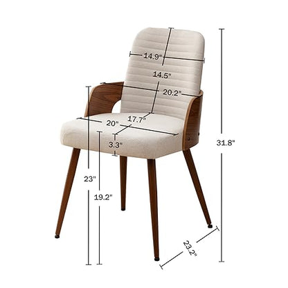 Dining Room Chairs Set of 4,Mid Century Modern Kitchen Chairs,Upholstered Beige Fabric Accent Chairs,Metal Legs Wooden Desk Chairs Armless and No Wheels for Kitchen Dining Living Room - color: Beige Fabric, size: Set of 4
