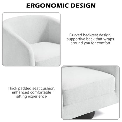 Swivel Barrel Accent Chair, Comfy Reading Armchair, Cream Beige, Set of 2 | Club Chairs for Adults, Low-Back Design, Modern Round Style, Solid Wood Frame & Metal Swivel Base, For Living Room & Bedroom - color: Cream Beige