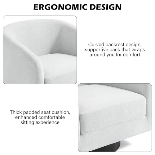 Swivel Barrel Accent Chair, Comfy Reading Armchair, Cream Beige, Set of 1 | Club Chairs for Adults, Low-Back Design, Modern Round Style, Solid Wood Frame & Metal Swivel Base, For Living Room & Bedroom - color: Cream Beige