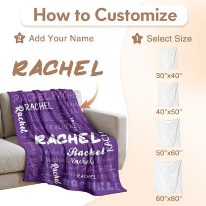 Personalized Blanket with Name, Custom Name Blanket Gifts for Kids Adults Boys Girls Teen, Soft Customized Fleece Flannel Throw for Bedroom Living Room, Birthday Christmas - color: Dark Purple