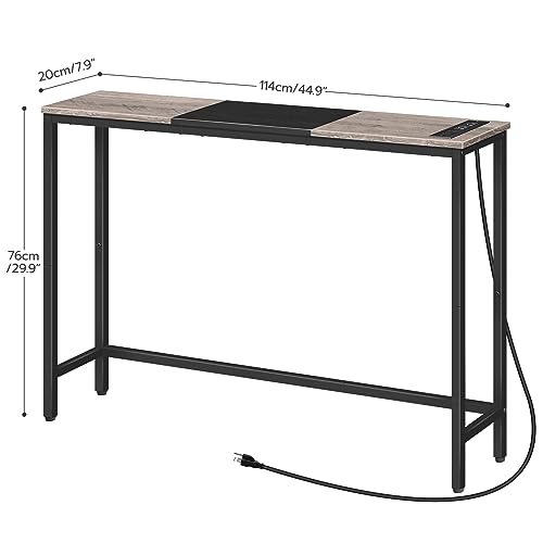HOOBRO Narrow Console Table with Power Outlets, 44.9 Inches Sofa Table, Slim Behind Couch Table, Entryway Table with Display Shelf, for Living Room, Foyer, Hallway, Greige and Black BG114UXG01 - color: Greige + Black