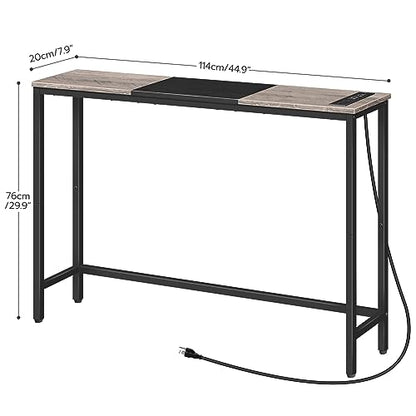 HOOBRO Narrow Console Table with Power Outlets, 44.9 Inches Sofa Table, Slim Behind Couch Table, Entryway Table with Display Shelf, for Living Room, Foyer, Hallway, Greige and Black BG114UXG01 - color: Greige + Black