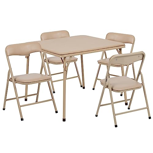 Flash Furniture Mindy Kids 5-Piece Folding Square Table and Chairs Set for Daycare and Classrooms, Children's Activity Table and Chairs Set, Tan | Daycare and Classroom, Children's Activity Table, Portable - color: Tan, size: 5 Piece Set