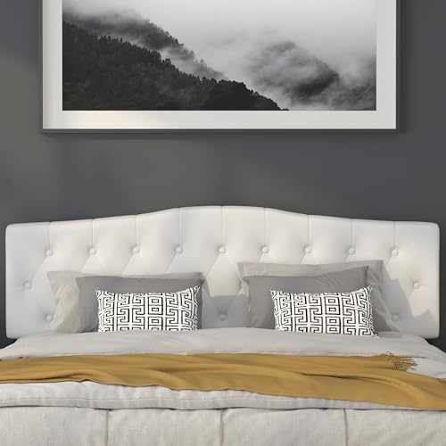 Tufted Upholstered King Size Headboard in White Fabric - color: White, size: King