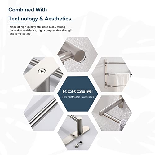 KOKOSIRI Bath Towel Bars Stainless Steel Bathroom 3-Tiers Ladder Towel Rack Wall Mount Towels Shelves, Brushed Nickel, B5002BR-L24 - color: Brushed, size: 24-Inch