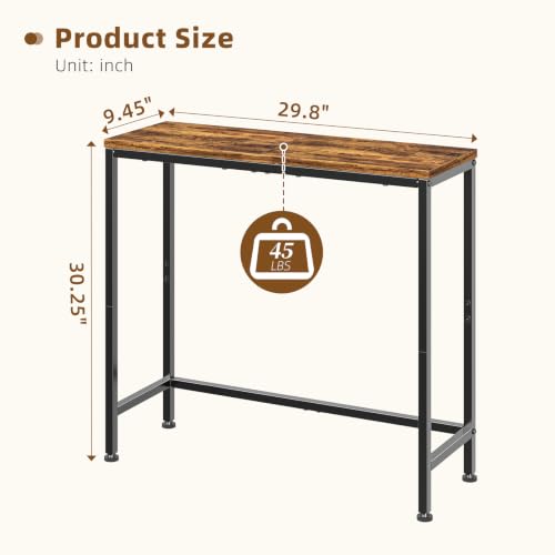 Simple Trending Narrow Side Table, 29.8" Console Table, Rustic Brown | Slim Entryway Table, Metal Frame, Adjustable Feet Pads, Industrial Style Behind Couch Table, for Entryway, Living Room - size: 1-Tier Sofa Table