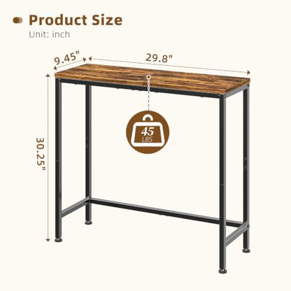 Simple Trending Narrow Side Table, 29.8" Console Table, Rustic Brown | Slim Entryway Table, Metal Frame, Adjustable Feet Pads, Industrial Style Behind Couch Table, for Entryway, Living Room - size: 1-Tier Sofa Table