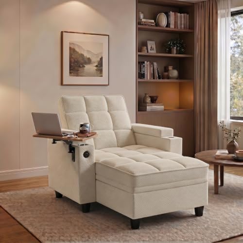 Convertible Sleeper Chair, Pull Out Sofa Bed with Adjustable Backrest & Hidden Storage Armrest, Single Sofa Recliner with USB Charging Port & Cup Holders for Living Room, Bedroom, Beige - color: C-beige-p8
