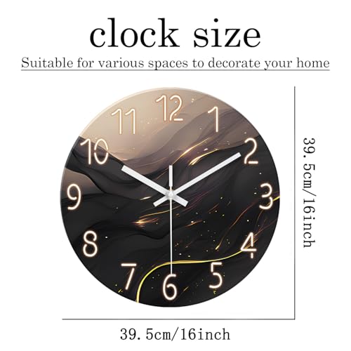 Large Glass Wall Clocks Battery Operated 16 Inch | Round Marble Wall Clock for Living Room Bedroom Office Kitchen Black and Glod Wall Clock Silent Non Ticking - color: Black3, size: 16 Inch