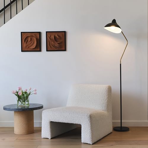 Brightech Swoop 69 in. Classic Black Industrial 1-Light Adjustable LED Floor Lamp with Black Metal Bowl Shade FL-SWP-BLK - color: Black
