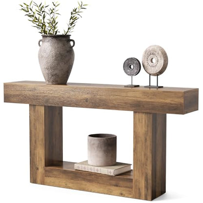 LITTLE TREE 63 Inches Long Console Table, 2-Tier Farmhouse Sofa Table Behind Couch, Large Narrow Entryway Table for Living Room, Wooden Hallway Foyer Table with Heavy Duty Base, Rustic Brown - color: Rustic Brown