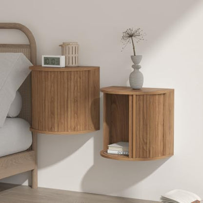 Floating Nightstand Set of 2 with Sliding Roller Shutter Doors,Walnut | Set of 2 Floating Nightstands,Smooth Sliding Roller Shutters Hide Clutter.Curved Rounded Edges,Space-saving. - color: Floating Nightstand-walnut