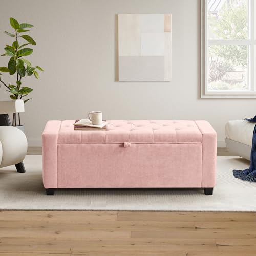 GRAINELL 42.13” Storage Ottoman Bench, Upholstered Tufted Bedroom Bench | End of Bed Storage Bench for Living Room & Entryway, 350 lb Capacity - color: Pink