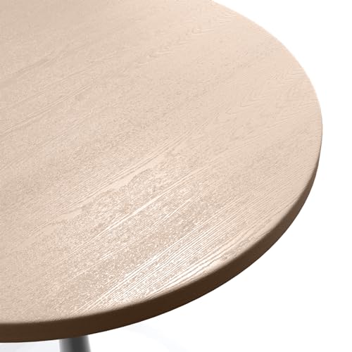 LeisureMod Verve Mid-Century Modern 27 Inch Round Dining Table, MDF Wood Tabletop with White Steel Pedestal Base, Contemporary Kitchen & Dining Room, Small Space Breakfast Table, Light Natural Wood - color: Light Natural Wood, size: 27 inch Wide