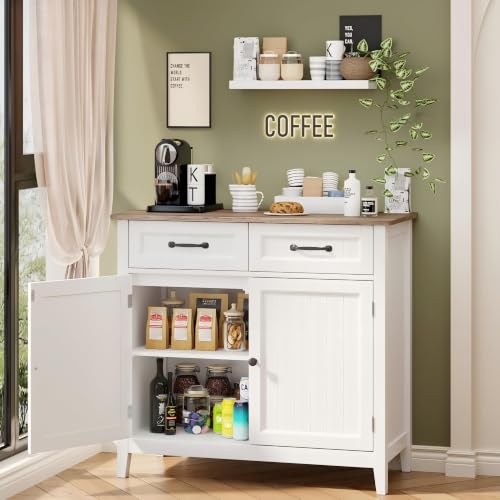Gizoon Kitchen Sideboard Buffet Cabinet, 32'' H Large Kitchen Storage Island and Adjustable Shelf, Modern Coffee Bar Console Cabinet for Dining Room, Bathroom, Entryway, Grey | 32"H, Large Storage Island, Fits Dining Room/Bathroom/Entryway, Modern Console