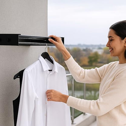 Wall Mounted Drying Racks for Laundry (31.5 Inches Wide) – Retractable Clothes Drying Rack wall Mounted with Carbon Steel Panel 6 Knobs & 5 Aluminium rods, Wall Drying Rack with Screws (Black) - color: Black