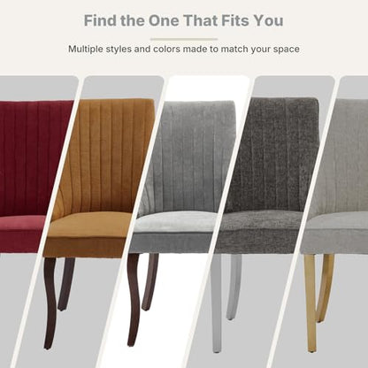 Upholstered Dining Chairs Set of 4, High Back Side Chairs for Kitchen and Dining Room, Mid-Century Modern Fabric Seating with Solid Wood Legs, Grey - color: Grey, size: Set of 4