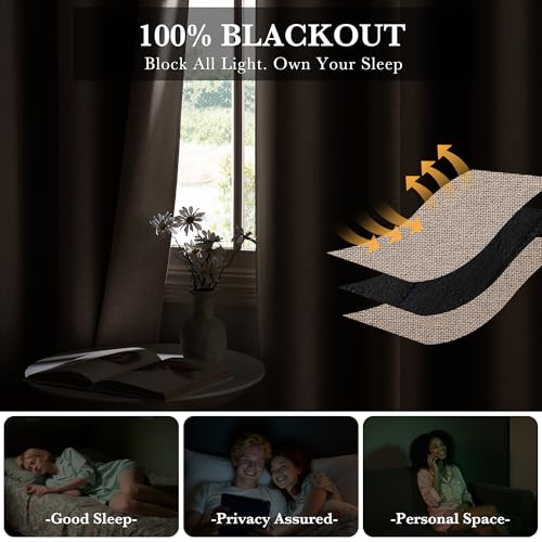RYB HOME Mocha 100% Blackout Sliding Door Curtain Single Panel 96 inch Long | Linen Blackout Drape, Privacy Protection, Thermal Insulated, Bedroom Patio Grommets Room Divider, W60 x L96, 1 Panel - color: Mocha, size: 60"W x 96"L (Pack of 1)
