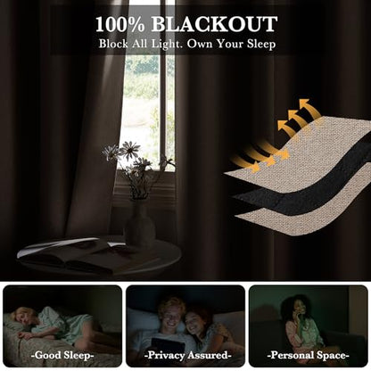 RYB HOME Mocha 100% Blackout Sliding Door Curtain Single Panel 96 inch Long | Linen Blackout Drape, Privacy Protection, Thermal Insulated, Bedroom Patio Grommets Room Divider, W60 x L96, 1 Panel - color: Mocha, size: 60"W x 96"L (Pack of 1)
