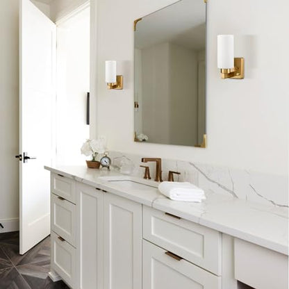 DEYNITE Modern Plug in & Hardwired Wall Sconce Brass Bathroom Vanity Light | Set of 2 Wall Mounted Light with milky white glass shade rotary on/off dimmable switch for bathroom bedroom