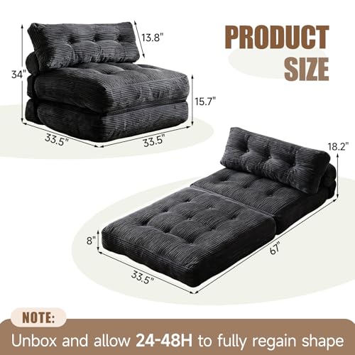 Small Couch Bed Floor Sofa, Foam Chair Bed, Frameless Sofa Sleeper | 3-in-1 Convertible Design, Frameless Sofa, Compressed Packaging, No Assembly Needed, 24/7 Customer Support - color: Black