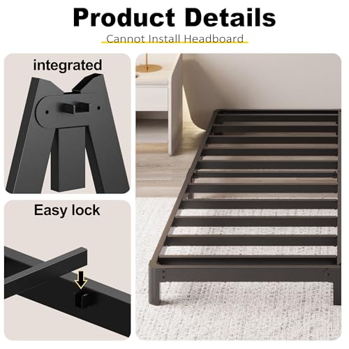 Yicensen 4 Inch Full Bed Frame Low Profile No Box Spring Needed, Heavy Duty Full Size Metal Platform Bed Frame with Rounded Corner Legs, Easy Assembly, Noise Free, Black - size: Full, style: 4 Inch