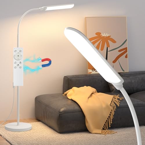 Aisutha LED Floor Lamp, 18W Super Bright Floor Lamp for Living Room | Adjustable Stepless Colors & Brightness Standing Lamp, Eye Caring Reading Light with Remote (White) - color: White