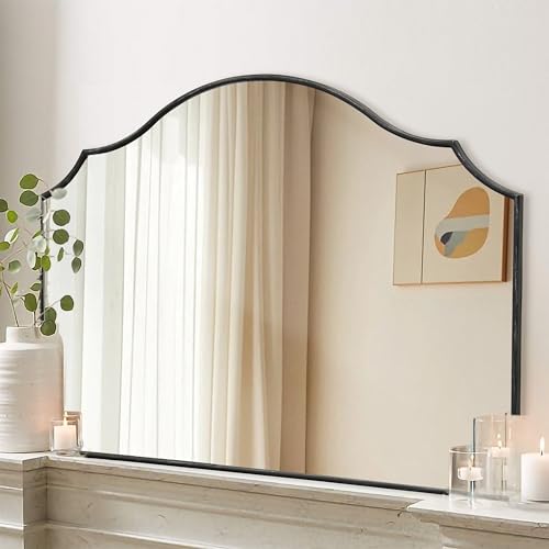 Besdomus Black Scalloped Wall Mirror: 40"x29" Large Wooden Bathroom Mirror | Modern Minimalist Decorative Arched Mirror for Vanity/Dresser/Bedroom/Entryway/Fireplace/Living Room/Dining Room/Over Sink - color: Black, size: 29"L x 40"W