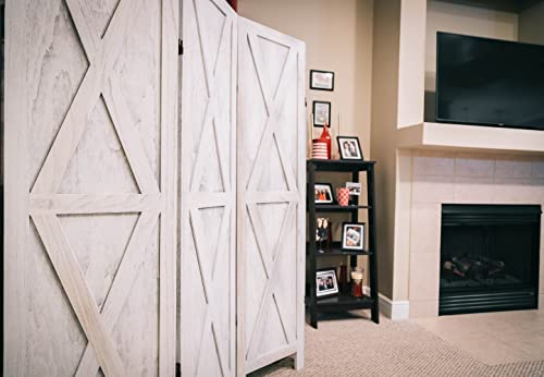 Premium Home 6-Panel Room Divider – Rustic White Barn Door, X Pattern Folding Privacy Screen, Partition Wall - color: Rustic White - X Pattern - 6 Panel