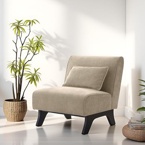 Armless Accent Chair Upholstered Comfy Modern Living Room Side Chair | Comfy Small Accent Lounge Chair with Pillow & Wooden Legs Accent Chair for Living Room Bedroom Farmhouse Reading Brown - color: Brown