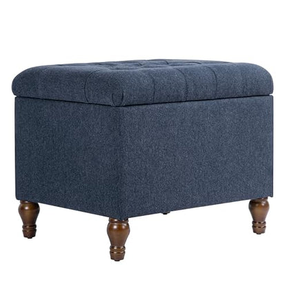 Spatial Order 24" Button Tufted Storage Ottoman - Blue Woven Fabric - color: Blue Woven Fabric