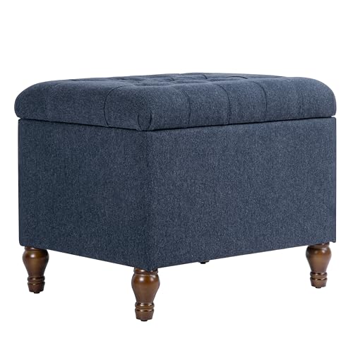 Spatial Order 24" Button Tufted Storage Ottoman - Blue Woven Fabric - color: Blue Woven Fabric