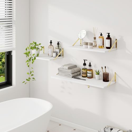 Dreamland Wall Mounted Floating Shelves Set of 2, 36x12, White&Gold | Engineered Wood, Visible Bracket, Large Storage, Hold Up to 60lbs, Living Room, Bathroom, Bedroom, Kitchen - color: White&gold, size: 36"W x 12"D