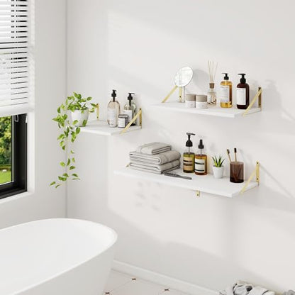 Dreamland Wall Mounted Floating Shelves Set of 2, 36x12, White&Gold | Engineered Wood, Visible Bracket, Large Storage, Hold Up to 60lbs, Living Room, Bathroom, Bedroom, Kitchen - color: White&gold, size: 36"W x 12"D