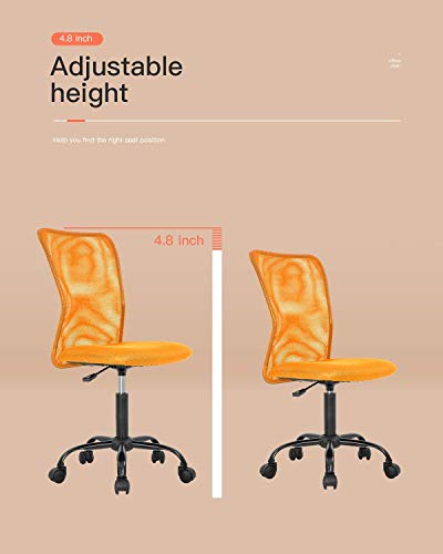Home Office Desk Chair Swivel Mesh Task Chair Armless Ergonomic Computer Chair with Lumbar Support Mid Back Rolling Chairs Stool No Armrest Height Adjustable, Orange - color: Orange