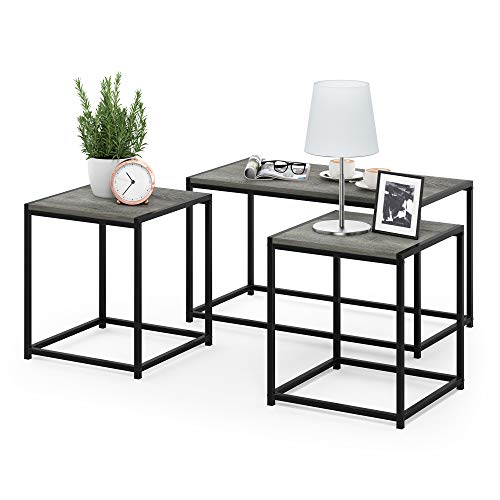 Furinno Camus Modern Living Room Coffee Table with 2 End Tables Set, French Oak Grey - color: French Oak Grey, size: 3-in-1 Set (1 Coffee + 2 End Tables)