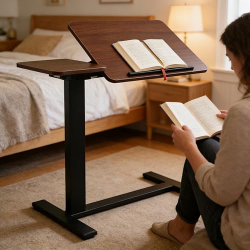 KEIKI Height Adjustable Rolling Laptop Desk, Portable Mobile Standing Workstation with Tiltable Top for Home Office & Classroom, Brown - color: Brown