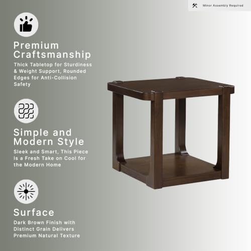 Signature Design by Ashley Breckington End Table, Dark Brown Side Table with Lower Shelf, Contemporary Style for Deep Couches, Hardwood Solids, Oak Veneer and MDF Substrate, 27" W - color: Dark Brown - Shelf