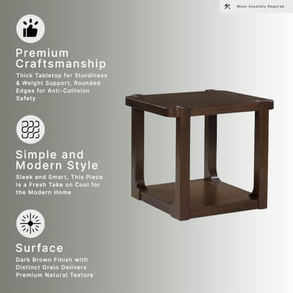 Signature Design by Ashley Breckington End Table, Dark Brown Side Table with Lower Shelf, Contemporary Style for Deep Couches, Hardwood Solids, Oak Veneer and MDF Substrate, 27" W - color: Dark Brown - Shelf