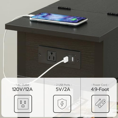 HOOBRO End Table with Charging Station, Flip Top Side Table with USB Ports, Narrow Nightstand Bedside Tables with Storage Shelves, for Small Space, Living Room, Black BK141UBZ01 - color: Black