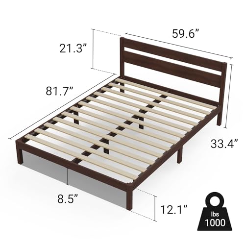 LIFEMENT Classic Wood Platform Bed Frame with Headboard, Essential, Noise Free, Under Bed Storage, No Box Spring Needed, Easy Assembly (Walnut, Queen (U.S. Standard)) - size: Queen (U.S. Standard)