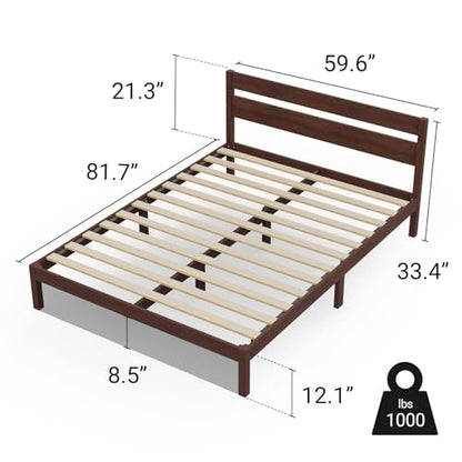 LIFEMENT Classic Wood Platform Bed Frame with Headboard, Essential, Noise Free, Under Bed Storage, No Box Spring Needed, Easy Assembly (Walnut, Queen (U.S. Standard)) - size: Queen (U.S. Standard)