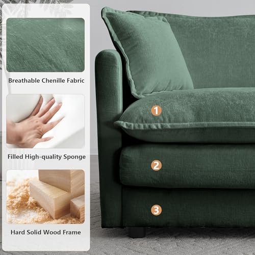 Modular Sectional Sofa, 76.4 Inch L Shaped Couch Set for Living Room, Loveseat Comfy Cloud Couches with Movable Ottoman, DIY Combination, Chenille, Evergreen - color: Evergreen, size: 76.4 Inch- L