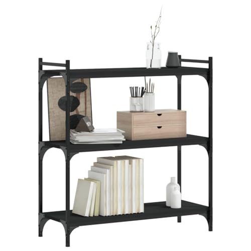 Modern Black Bookshelf 3-Tier Adjustable Shelves Metal Frame 11.8 x 31.5 x 33.9 in Engineered Wood Bookcase for Living Room Bedroom Office Small Spaces - color: Black-d, size: Medium