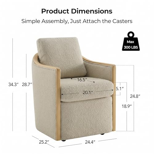CHITA Upholstered Dining Chairs Set of 2 with Hidden Casters, Oatmeal | Fully Assembled Modern Dining Chair with Backrest & Wood Armrest, Chenille Barrel Chairs for Dining Room, Kitchen Chairs - color: Oatmeal, size: set of 2