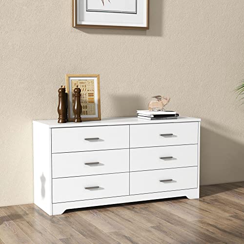 Panana Wooden 5/6 Drawer Dresser, Wide Modern Chest of Drawers, Organizer with Storage Drawers for Living Room Bedroom Hallway Closet (White, 6 Drawers) - color: White